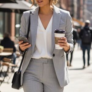 NWT Banana Republic LONG AND LEAN-FIT WASHABLE WOOL BLEND BLAZER Gray Petite